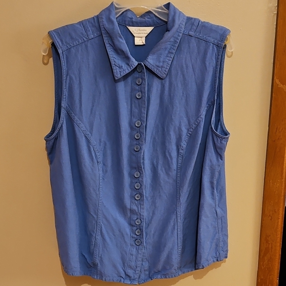 CJ Banks Sleeveless Linen Blend Blouse